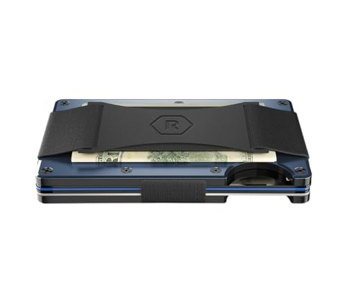 Image of The Ridge Authentic Minimalist Metal RFID Blocking Wallet With Cash Strap for Men - Slim Navy Design