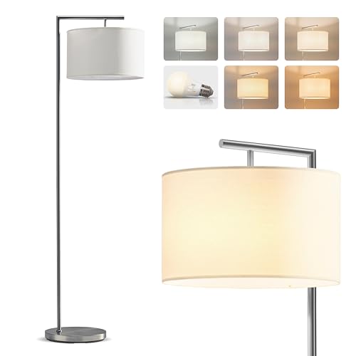 Brightech Montage Modern - Floor Lamp for Living Room Lighting - Bedroom & Nursery Standing Accent Lamp - Mid Century, 5' Tall Pole Light Overhangs Reading - with LED Bulb - Satin Nickel