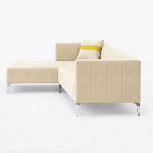 Image of Solomon Luxe Velvet-Suede Fabric 5 Seater LHS L Shape Sofa | Comfortable & Spacious Seating | Modern Sofa for Living Room - Cream