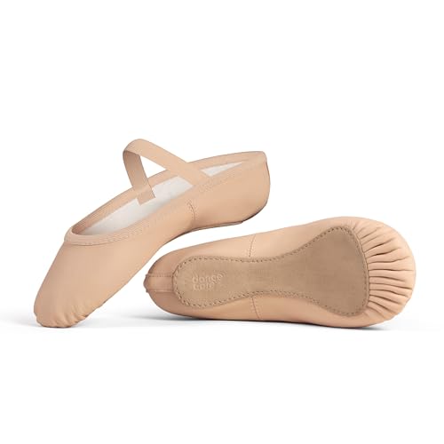Ballet Shoes for Girls Genuine Leather Slip-On Ballet Dance Slippers with Full Sole for Toddler/Little/Big Kids