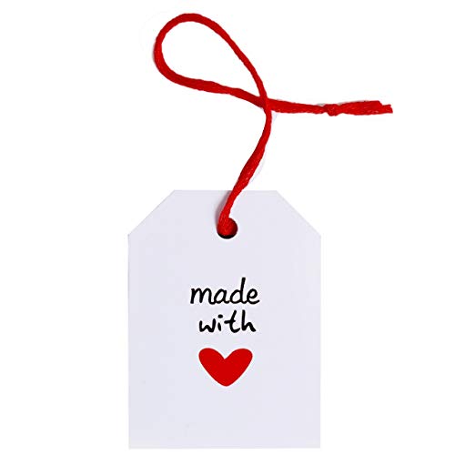 Made with Love Paper Rectangle Label Card Gift Tags White 100 Pcs, Wedding Gift Tag