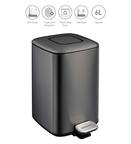Image of Obsessions Step Dustbin with Fingerprint Resistant, 6 Liters, Black Steel