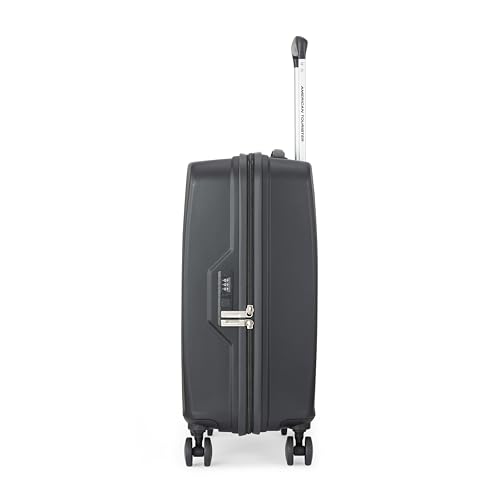 Image of American Tourister Qubiz | Cabin Trolley Bag (55 cm) | 360 8 Wheel Travel Luggage | Hard Case Polypropylene Suitcase | Recessed Combination Lock | Black /Dark Olive