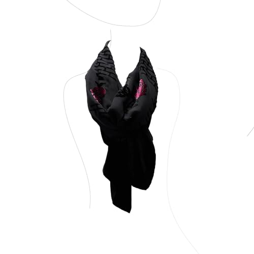 JennyJames Silk Base Burn-out Velvet Shawl, 72" L x 21" W, Rose & Wall, Red_Black4