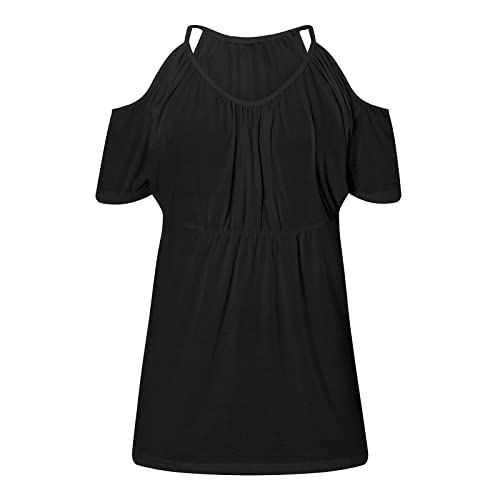 Niuqi Vintage Cold Shoulder Top Women's Solid/Geometry Print Retro Aztec Graphic Ethnic Blouse Summer Scoop Neck T-Shirts #TOP3