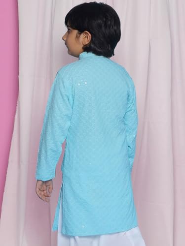 Image of AJ DEZINES Chikankari Kurta For Boys- Ethnic Wear | Embroidery Chikankari Sequined | Traditional & Festive Outfit | Cotton Stylish Boys Kurta | Perfect For Wedding & Family Function