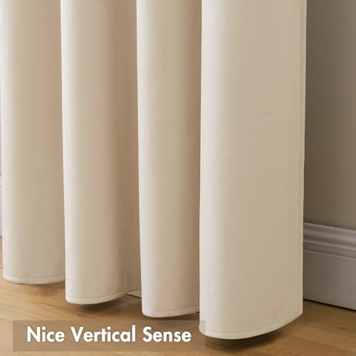 Image of MIULEE Beige Blackout Velvet Curtains Drapes 96 Inch Long 52 inchx96 inch Bedroom | Luxurious Bedroom Living Room Decor, Room Darkening, Thermal Insulated, Rod Pocket Design, Super Soft Fabric