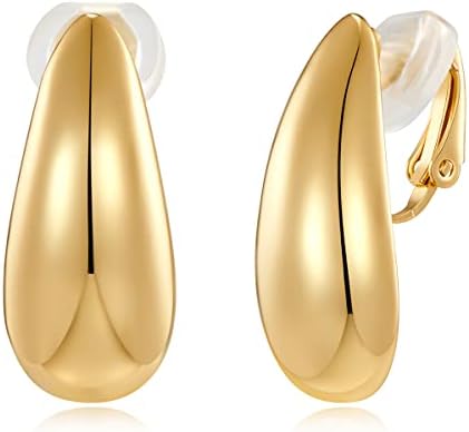 NEPULOY Teardrop Clip on Earrings Gold Drop Clip Earrings for Women Drop Dangle Earrings Fashion Jewelry Gifts for Women