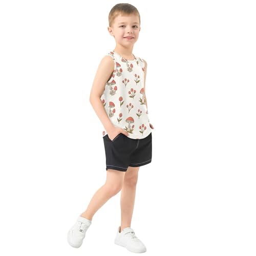 JUNZAN Mushroom Boys Performance Tank Top Sleeveless Casual Vest Tees Teen Clothing for Basketball Sports Beach 3T4