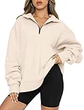 OUTOFGAS Womens Oversized Pullover Sweater Quarter Zip Hoodies Long Sleeve Sweatshirt Casual Blouses Coats Y2K Clothes Apricot