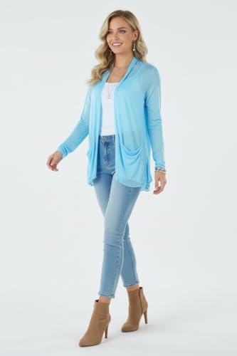 Image of ToBeInStyle Womens Open Front Long Sleeve Lightweight Asymmetrical Draped Cardigan with Side Pockets