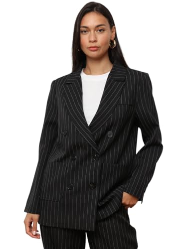 La Modeuse – Chaqueta de traje de rayas cruzadas, Negro , L