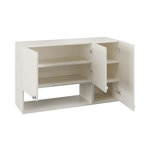 Image of FURNEASER Diana Wall Mounted Kitchen Cabinet with Doors & Open Shelves | Engineered Wood Wall Storage Cabinet for Kitchen, Dining Room & Utility | Modern Wall Organizer