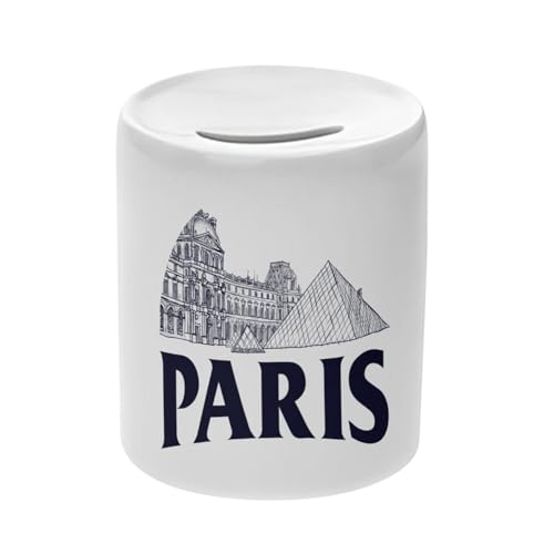 Tirelire Céramique Blanche - Paris Minimalist Louvre France Ville - Boîte à Monnaie avec Bouchon Décoration Chambre Imprimé en France