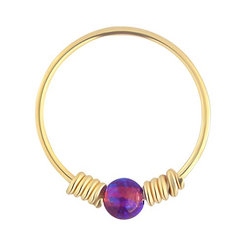 Pierre Opale Solide de Purple Or Jaune 9K avec Double Ressort Bobine 22 Gauge Hoop Nez Anneau Tragus Piercing Helix
