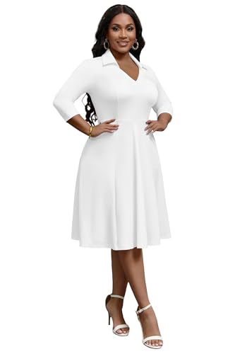 Image of FANDEE Plus Size Midi Dress for Women - Printing Summer Dresses for Wedding Guest Cocktail Party 3 /4 Sleeve V Neck(L-5XL)