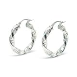 Pendientes de Aro de Plata de Ley 925 para Mujer, Acabado Rodiado y Baño de Oro 18k, Diseños Lisos, Torsados y Diamantados, Hipoalergénicos (Argollas Torsadas)