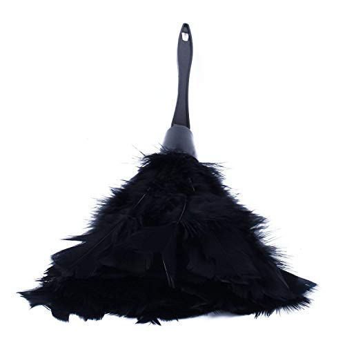 Misaso 1Pc Fashion Turkey Feather Duster With Black Plastic Handle Cleaning Tool(Black)35Cm #TOP5