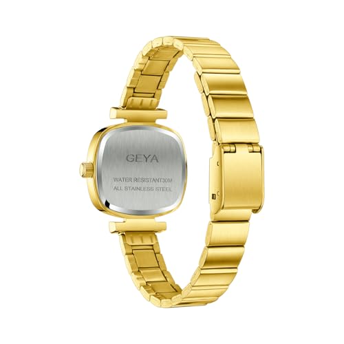 GeYa Vintage Gold Watches for Women Dainty Ladies Dressy Bracelet Watch Designer Minimalist for Small Wrist Analog Quartz Stainless Steel Classic Water Resistant Square Case4
