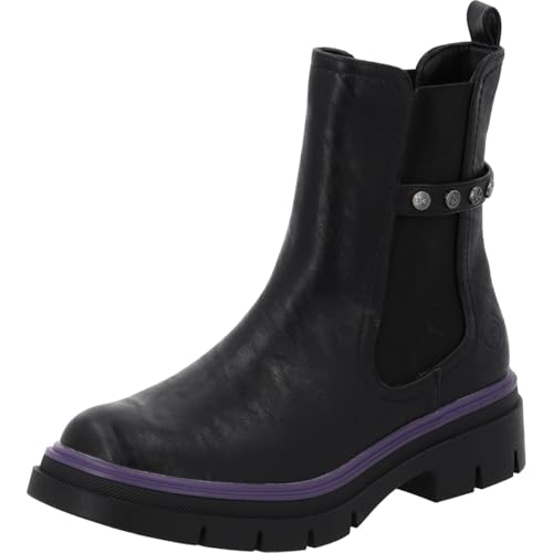 Palado Chelsea Boots Damen Trinda by Sila Sahin – modische Stiefeletten – leicht gefütterte Stiefel – elegante Boots Schwarz/Lila UK6 – EU39