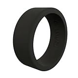 QALO Men's Basic Flat Silicone Ring, Black - Size 12