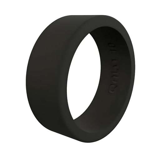QALO Basic & Flat Silicone Ring for Men (Black, Size 10) - Men’s Silicone Wedding Band - Durable & Breathable Engagement Rings for Him - Modern Men's Promise Ring - 8mm x 2mm