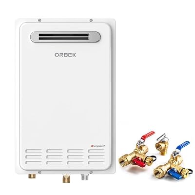 Natural Gas Tankless Water Heater - ORBEK Outdoor Installation Up to 5.1 GPM 120,000 BTU - CSA Certified 120 Volt On-Demand Instant hot Water Heater