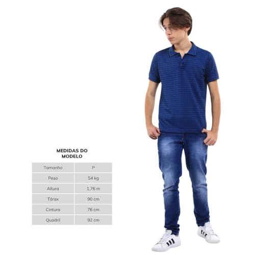 Camisa Polo Xadrez Masculina Piquet Jacquad Algodão Manga Curta
