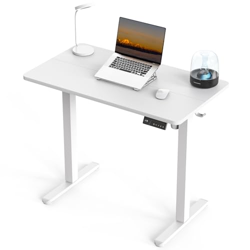 Image of 35 inch x 20 inch Electric Standing Desk, Compact Height Adjustable Desk for Small Spaces, Small Ergonomic Sit Stand Workstation for Home Office Bedroom Apartment (White)