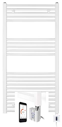 elektrischer Handtuchheizkörper, weiss und chrom, mit Appsteuerung, Badheizkörper elektro, Elektrobadheizkörper, Handtuchtrockner, elektrisch, Heizung