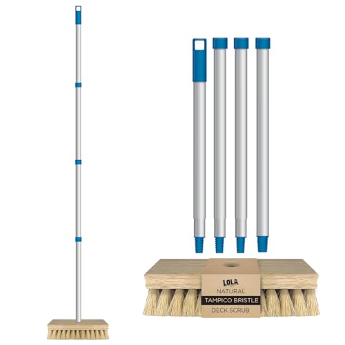 Image of LOLA Deck Scrub Brush, 9 inch x 3.5 inch Head w /Tampico Bristles for Outdoor Cleaning, Removes Dirt & Grime from Patios, Decks, Grout, 1 Count