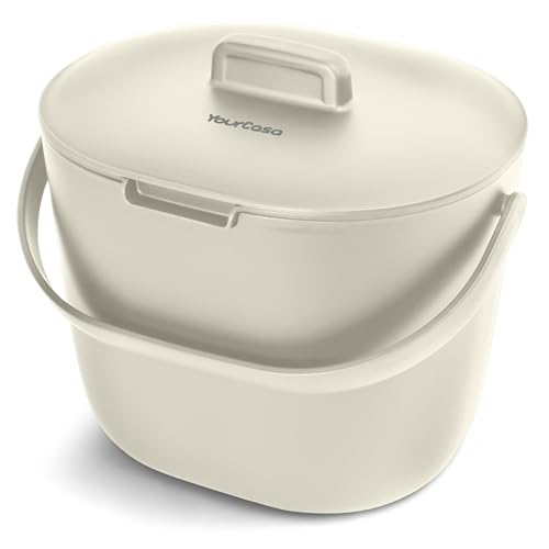YourCasa® Organic Kitchen Waste Bin 6 Litres Compost Bin for Daily Organic Waste, Dishwasher Safe, Odour-Proof with Strainer and Ergonomic Handle, Bio-Trash Bin, Small