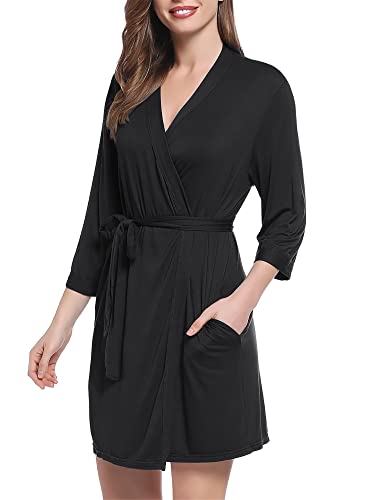 Joyaria Women Bamboo Viscose Robe Super Soft Comfy Summer Cooling Short Lightweight Bathrobe with Pocket S-XXL