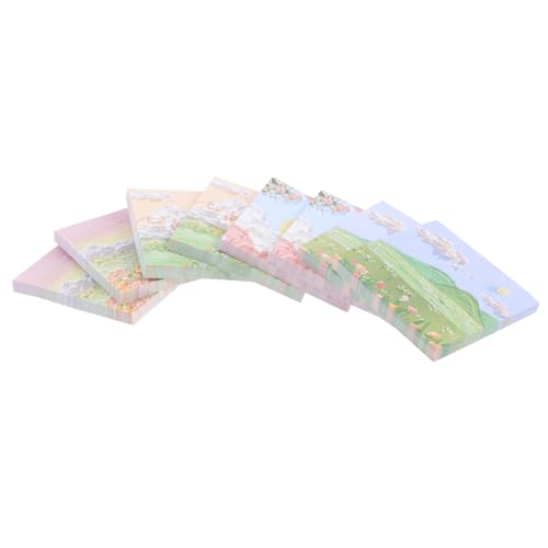 SOPOTUTU 8個 風景油絵立体付箋紙 春日花宴 孤山雲境 緑野尋踪 花開月初 各入り 自己粘着メモパッド おしゃれで実用的 学生 オフィス向け