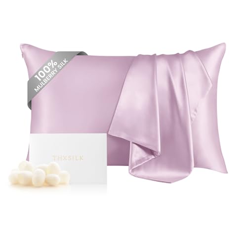 THXSILK 100% Mulberry Silk Pillowcase for Hair and Skin Health, Soft Breathable and Smooth Pillowcase with Hidden Zipper, Both Sides Premium Grade 6A+ Silk, 1pc (Standard 20"x26", Light Purple)