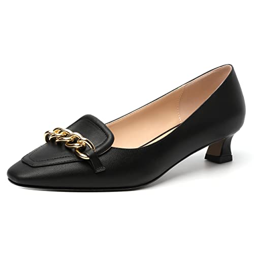 SHOWFOREST Women's Solid Metal Square Toe Slip On Matte Party Casual Kitten Low Heel Pumps Shoes 1.5 Inch