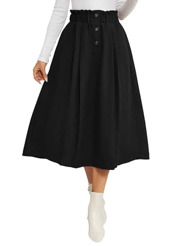 IDEALSANXUN Womens Corduroy Skirts Fall Winter High Waisted A Line Pleated Midi Skirt