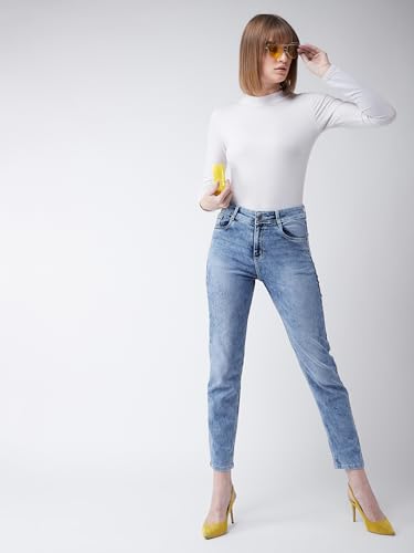 Image of Miss Chase Women's Light Blue Slim Fit High Rise Regular Length Claen Look Denim Stretchable Jeans