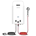 Portable Tankless Water Heater Propane, 6L 1.58 GPM Propane Gas Outdoor Instant Hot Water Heater with Handle & Overheating Protection for RV Trips, Camping, Boat Cabins, Outdoor Shower, White