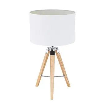 C.A Classic 2020 White Fabric Shade Tripod Table Lamp with Brown Base