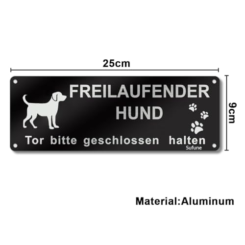 Vorsicht Freilaufender Hund Schild Tor Bitte Geschlossen Halten 25x9cm Aluminium Vintage Schwarz