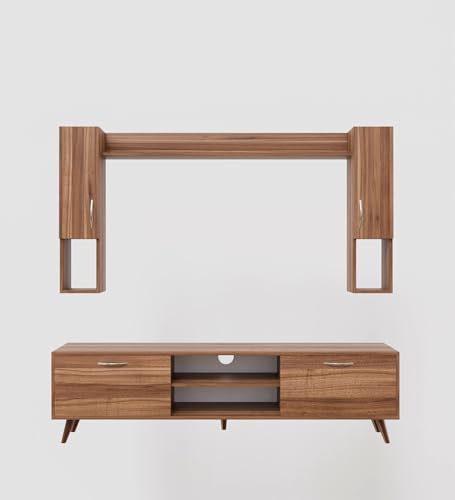 Image of Spyder Craft Matte Finish TV Entertainment Unit, Tv Stand with Wall Shelf Book Storage | Decore Living Room Engineered Wood TV Entertainment Books Storage & Decor Display Unit (Color Wood Brown)