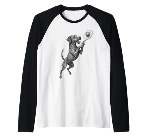 Rhodesian Ridgeback Jugar Pickleball Deportes Perros Amante Camiseta Manga Raglan