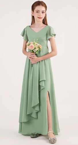 Junior Bridesmaid Dresses for Girls Short Sleeves Chiffon Flower Girl Dresses for Wedding Girls Formal Dress2