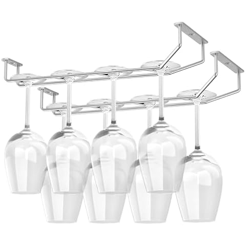 FOMANSH 14-Inch Wine Glass Rack Under Cabinet, Wine Glass Holder, Metal Stemware Rack, Wine Glass Storage Hanger, Single Rail Wine Glass Hanging Rack for Kitchen Bar, Set of 2 Cover