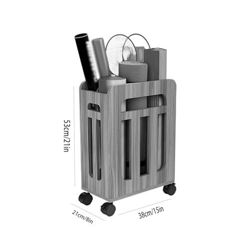Cesta con Ruedas para Esterilla de Yoga, Organizador de Esquina para Equipos de Fitness para Rodillo de Espuma, Correas de Yoga y Bandas de Resistencia (marrón)