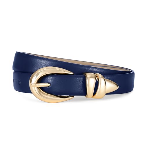 AI DEEBLUE Navy Blue Belts for Women with Gold Buckle Faux Leather Waist Belt for Jeans Dresses Womens Belts