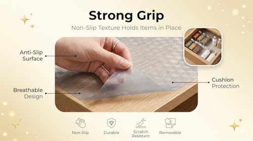 Image of Dribble EVA Shelf Liner Mat 45x500cm Roll, Non Slip Drawer & Cabinet Liner for Kitchen, Waterproof Oilproof Washable Fridge Mat, Anti Skid Cupboard Wardrobe Multipurpose Mat (Grey)