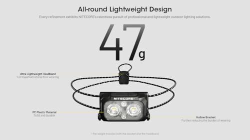 Image of Nitecore NU25 MCT 400 Lumen Lightweight USB-C Rechargeble Outdoor Headlamp with Multiple Color Temperatures Warm Natural, Cold Lights and Red Light (Elastic Cord, Yellow)