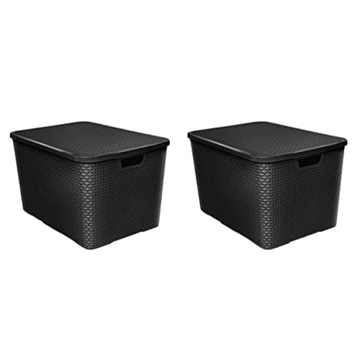 Kit 2 Caixas Organizadoras Rattan Com Tampa 42 Litros Grande Preto